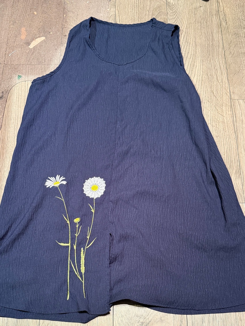 Navy Sleeveless Kids Dress with Daisy Embroidery